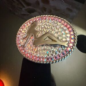Pink and Silver Rhinestone Belt Buckle